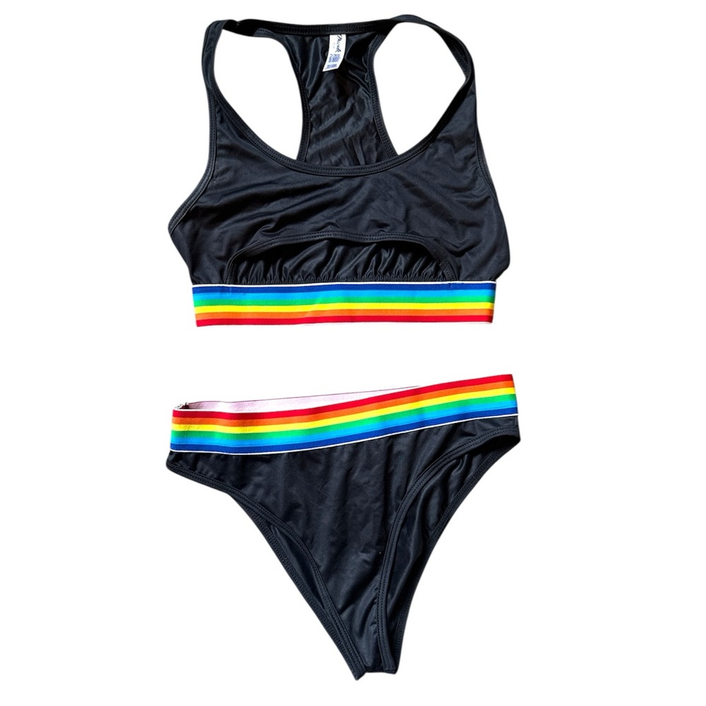Dolls Kill Pride Black Bikini with Rainbow Stripes